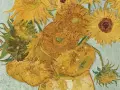 Un bouquet de tournesols éclatants dans un vase, œuvre d'un peintre post impressionniste. Les textures vibrantes et les couleurs chaudes évoquent la lumière du sud.