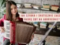 Dziewczynka gra na akordeonie guzikowym. Tekst na obrazku: "Jak szybko i skutecznie zacząć naukę gry na akordeonie?".
