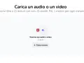 Area per caricare audio o video per sbobinare file audio. Trascrivi fino a 15 minuti con 15 crediti.