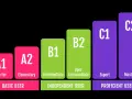Gráfico de niveles de francés: A1 (Starter), A2 (Elementary), B1 (Intermediate), B2 (Upper Intermediate), C1 (Expert), C2 (Mastery).