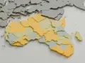 Mapa Afryki z zaznaczonymi regionami w kolorach żółtym i zielonym. Kontynent sąsiaduje z Europą.