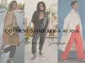 Trois femmes montrent des looks tendance pour un style femme 40 ans : manteau en peau de mouton, perfecto et pantalon large.