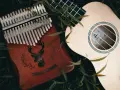 Kalimba 17 blaszek jak grać? Instrumenty muzyczne leżą wśród zieleni.