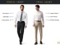 Uomo con camicia in popeline: trama liscia, leggera, si stropiccia facilmente. Cos'è il popeline? Tessuto versatile per un look impeccabile.