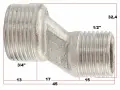 Metalowy nyplowy reduktor z gwintami 3/4" i 1/2". Wymiary: 13, 17, 15, 32,4, 45 mm. Idealny do instalacji, gdzie potrzebne są różne krzywki do baterii rozmiary.