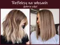 Dwie fryzury z refleksami na siwe włosy: jedna falowana, druga prosta.