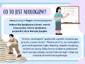 Grafika wyjaśnia, czym jest neologizm: nowe słowo lub zwrot, który niedawno pojawił się w języku. Uczeń wspina się po stosie książek, symbolizując naukę.