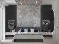 Pareti particolari dietro testata cartongesso camera da letto con un suggestivo murale tropicale.
