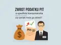 Zwrot podatku PIT a upadłość konsumencka. Czy syndyk może zabrać pieniądze? Ilustracja przedstawia worek z pieniędzmi, dokument PIT-37 i syndyka.