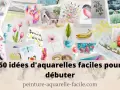 Collage d'aquarelles colorées : chat, fleurs, fruits, paysages. Une belle idée dessin sur fond noir facile pour débuter.