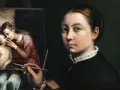 Portret Sofonisby Anguissola, malującej obraz z Madonną i Dzieciątkiem.