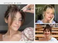 Koki z delikatną grzywką na boki. Trzy kobiety prezentują różne wersje tej fryzury.