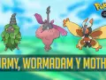 Burmy, Wormadam y Mothim, tres Pokémon de Pokémon GO, listos para la batalla.