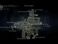 Mapa de Páramos Fúngicos en Hollow Knight. Se ven zonas como Cañón Nublado, Jardines de la Reina y Aldea Mantis, con iconos de larvas.