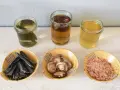 Składniki do dashi: suszone wodorosty kombu, grzyby shiitake i płatki bonito. Idealne do przygotowania wywaru.