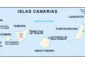 Mapa archipelagu Wysp Kanaryjskich, gdzie widać Teneryfę, największą wyspę kanaryjską, z wulkanem Teide.