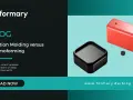 Molded plastic parts: a black square and a red rectangular prism, showcasing different manufacturing techniques.