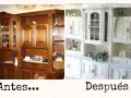 Mueble de madera oscuro transformado a blanco, mostrando cómo decorar muebles con papel decoupage para un estilo renovado y luminoso.