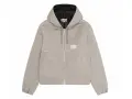Giacca Stussy work jacket grigia con cappuccio, zip frontale e logo ricamato sul petto. Perfetta per un look casual e resistente.