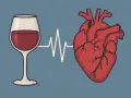 Kieliszek czerwonego wina połączony linią EKG z sercem.