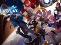 Personajes de Honkai Star Rail flotan sobre la Tierra, listos para una aventura cósmica.