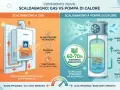 Confronto tra scaldabagno a gas e a pompa di calore. Quest'ultimo, con alimentazione elettrica, offre risparmio energetico e tecnologia ecologica, a differenza dello scaldabagno a gas.