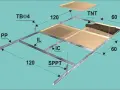 Schema di un controsoffitto modulare con pannelli in cartongesso e TNT. Indicazioni su spessore soffitto e dimensioni.