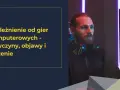 Mężczyzna w słuchawkach, zamyślony, może potrzebować testu na uzależnienie od gier. Tekst: Uzależnienie od gier komputerowych - przyczyny, objawy i leczenie.