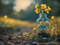 Gelbe Blumen in einem Glas mit dem Wort "Hope" darauf. Dies symbolisiert, was Advent bedeutet: Hoffnung und Licht in dunklen Zeiten.