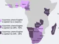 Mapa Afryki z zaznaczonymi krajami, gdzie angielski jest językiem urzędowym. Ghana jest jednym z nich.