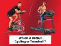 Man cycling on a stationary bike vs. man running on a treadmill. Which is better: cycling or treadmill?