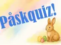 Påskquiz med en söt kanin och färgglada ägg. Perfekt för roliga frågor om påsk!