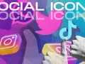 Collage mit Social-Media-Logos (Instagram, Twitter, TikTok) und Daumen-hoch-Gesten.