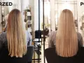 Przed i po: wlosy jasny blond po zabiegu wyglądają na zdrowsze i bardziej lśniące.