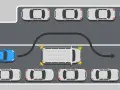 Ein blauer Wagen parkt neben einem weißen Van, der eine durchgezogene Linie überfährt und dabei beschädigt wird.