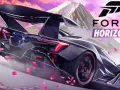 Un coche deportivo futurista con alerón, pétalos rosas volando y el logo de Forza Horizon 6. ¡Ya falta poco para cuando sale Forza Horizon 6!