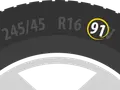 Dettaglio di uno pneumatico con misure 245/45 R16 e indice di carico 97. Capire cosa significa XL sulle gomme è fondamentale per la sicurezza.
