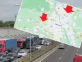S8 odcinek pomiaru prędkości. Korki na trasie do Warszawy i jej okolic, zaznaczone na mapie.