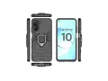 Czarny, pancerny case z pierścieniem na palec do telefonu realme 10, pokazany z różnych stron.