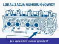 Schematyczny rysunek głowicy silnika z zaznaczonym miejscem, gdzie znajduje się numer silnika. Strzałka wskazuje ten punkt.