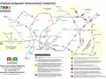 Schemat połączeń komunikacji miejskiej ZKM Zawiercie z zaznaczonymi liniami autobusowymi i przystankami.