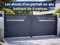 Un portail battant en aluminium de 4 mètres, moderne et élégant, avec un motif décoratif ajouré sur le dessus.