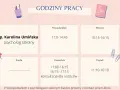 Grafika przedstawia grafik pracy p. Karoliny Umińskiej, psycholog szkolny. Sprawdź, ile wynosi etat pedagoga szkolnego, przeglądając godziny pracy od poniedziałku do piątku.