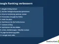 Tipps zur Verbesserung des Google Rankings, inklusive Video SEO. Liste mit 11 Punkten, von Keywords bis zur Bildoptimierung.