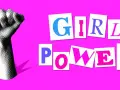 Zaciśnięta pięść i napis "GIRL POWER" na różowym tle. Idealne na Dzień Dziewczyn!