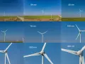 Comparaison de la distance focale sur des éoliennes : de 17 mm à 400 mm, l'effet de zoom change la perspective.