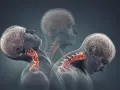 Symulacja urazu whiplash po polsku: gwałtowne ruchy głowy i szyi, ukazujące kręgosłup szyjny.