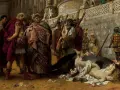 Scena z najsłynniejszymi obrazami w Muzeum Narodowym w Warszawie: ofiara byka i triumfujący Rzymianie.
