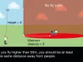 Illustration showing rules for flying drones in state parks: maintain minimum distance from people and respect no-fly zones.