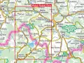 Mapa szlaków turystycznych wokół Babiej Góry, z zaznaczonymi miejscowościami i parkami narodowymi.